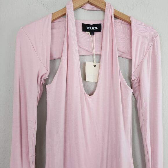 NEW SER.O.YA Retrofete Lana Two-Piece Halter Mini Dress Pastel Pink - Picture 7 of 11
